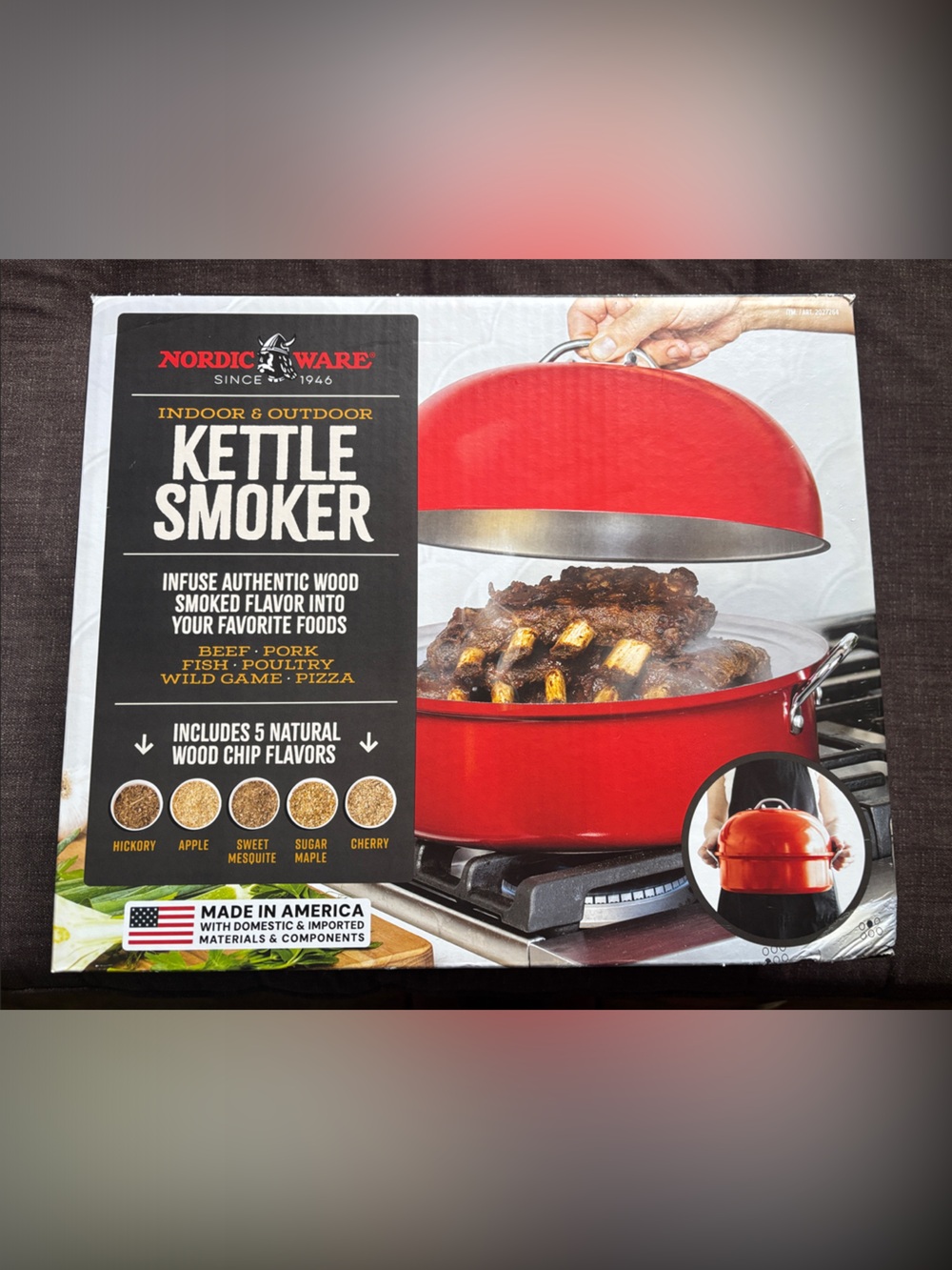 NWT Nordic Ware Red Indoor & Outdoor Kettle Smoker